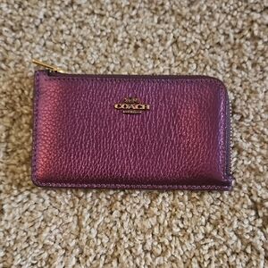 Coach Metallic Purple Leather Zip Card Holder with Gold Hardware